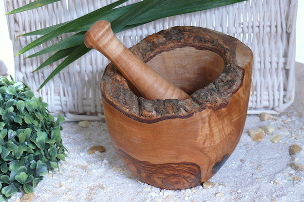 Rustik Morter med Støder i Oliventræ