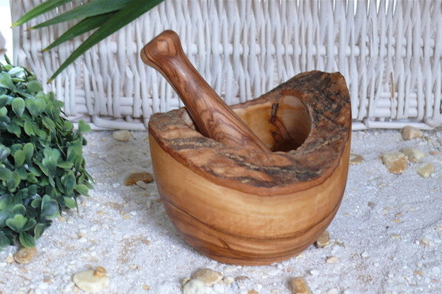 Rustik Morter med Støder i Oliventræ