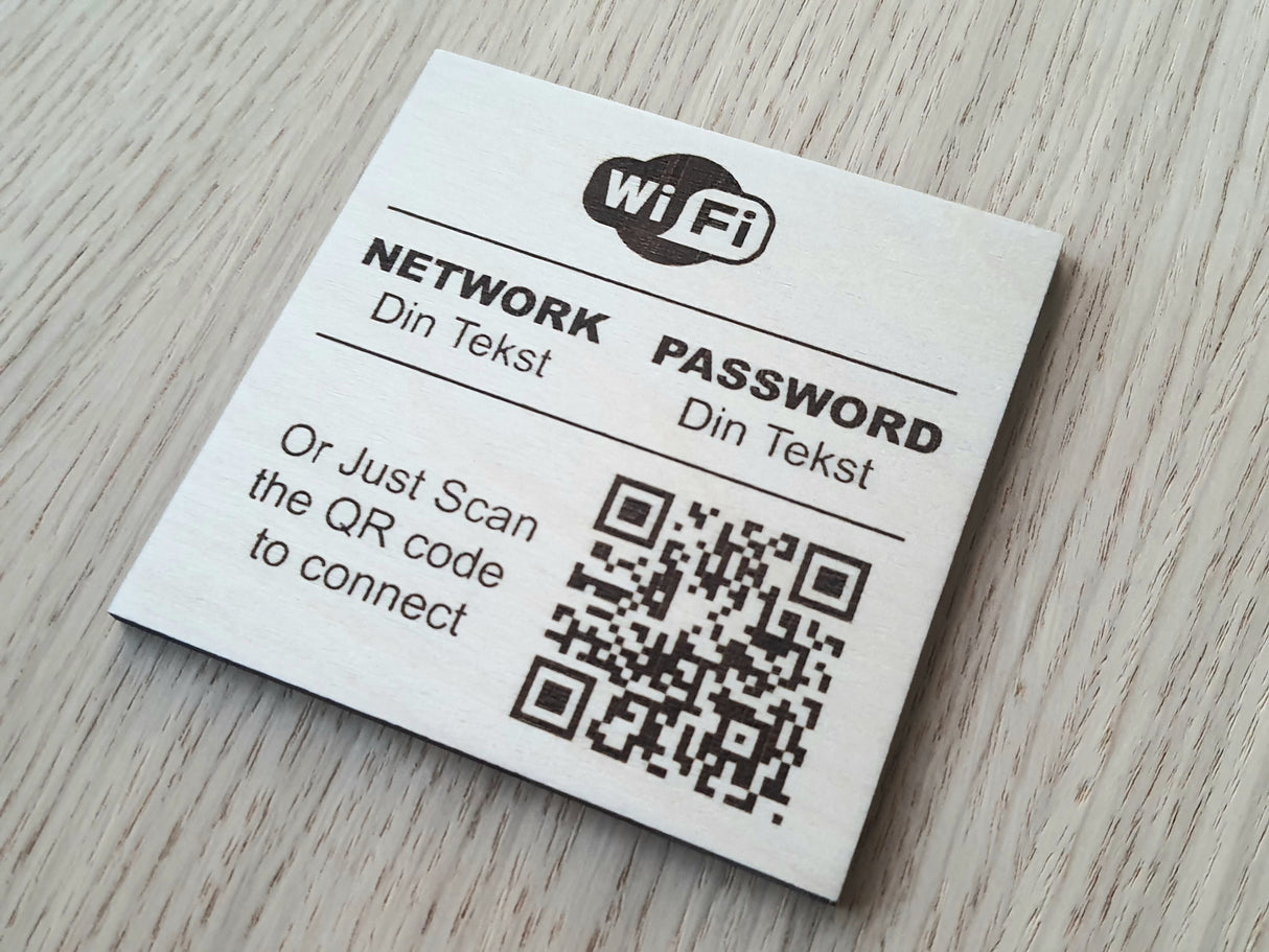 Personlig WiFi QR Kode skilt med gratis indgravering - med/uden stand