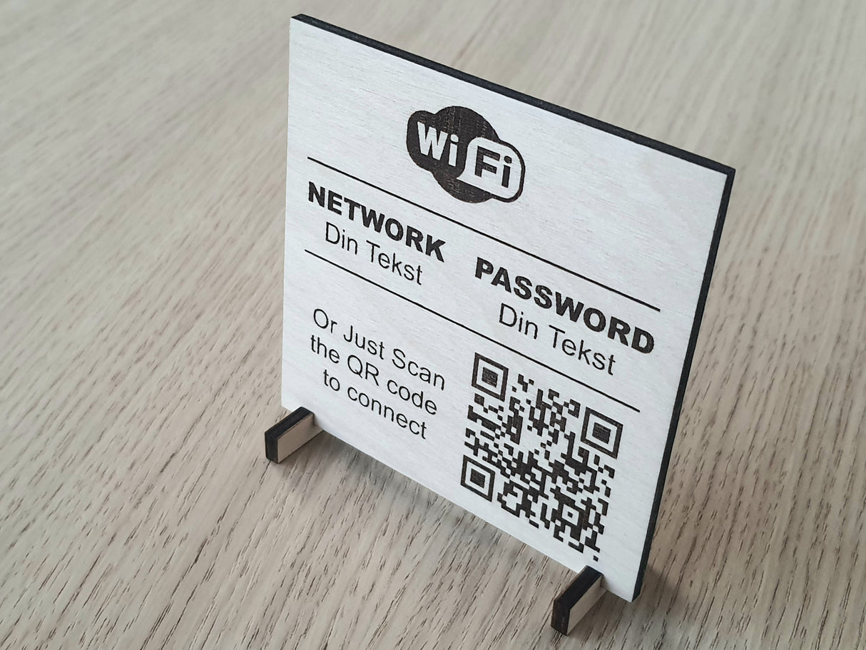 Personlig WiFi QR Kode skilt med gratis indgravering - med/uden stand