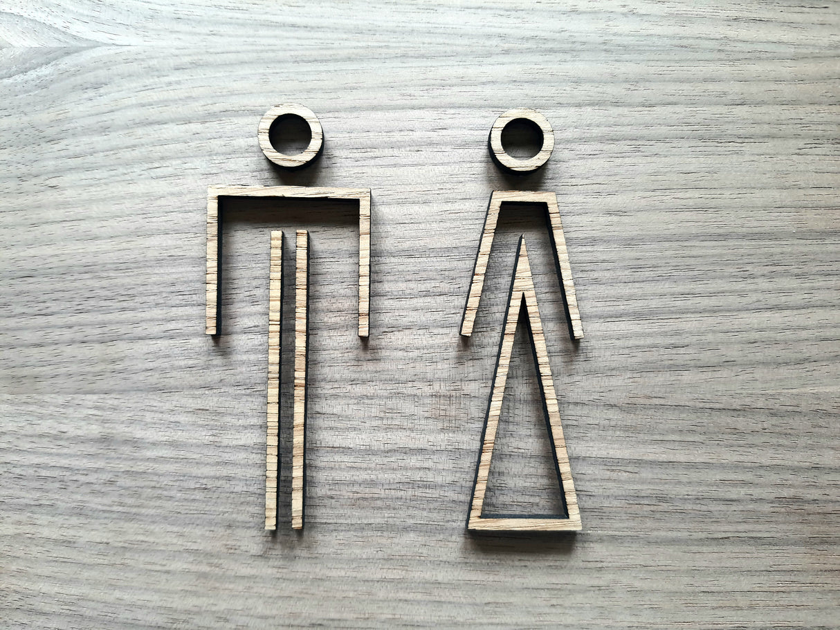 Unikke og Moderne Toiletskilt i træ - Mand og Dame piktogrammer - WC skilt