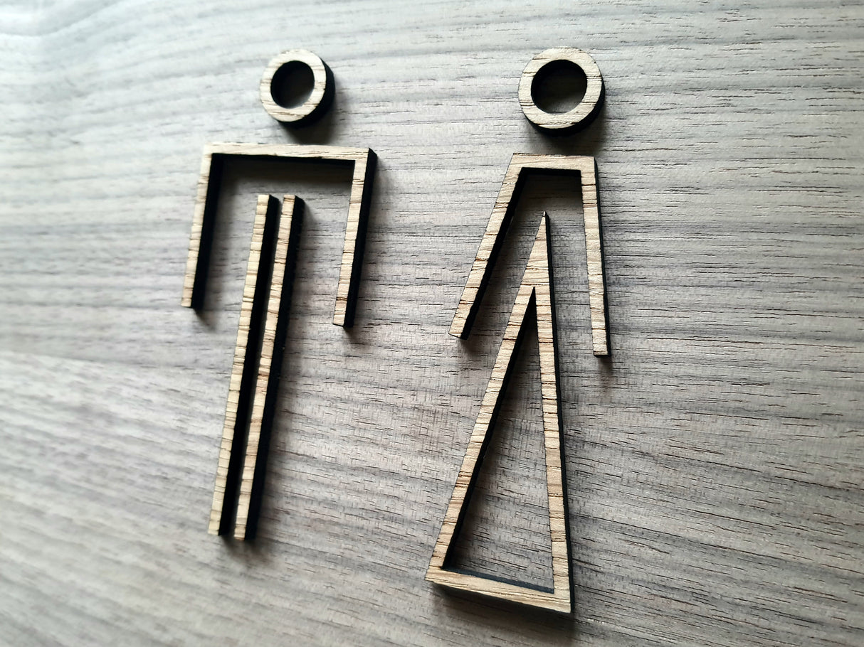 Unikke og Moderne Toiletskilt i træ - Mand og Dame piktogrammer - WC skilt