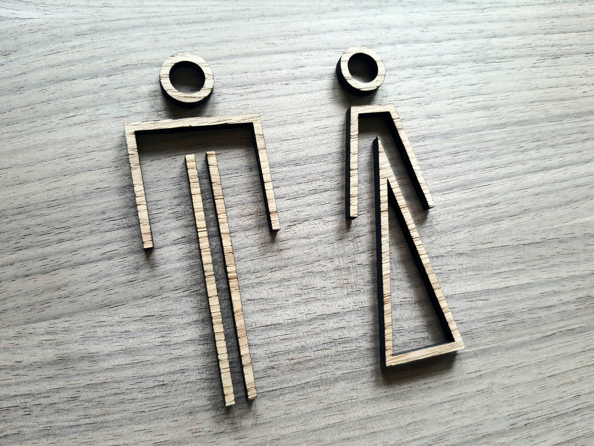 Unikke og Moderne Toiletskilt i træ - Mand og Dame piktogrammer - WC skilt