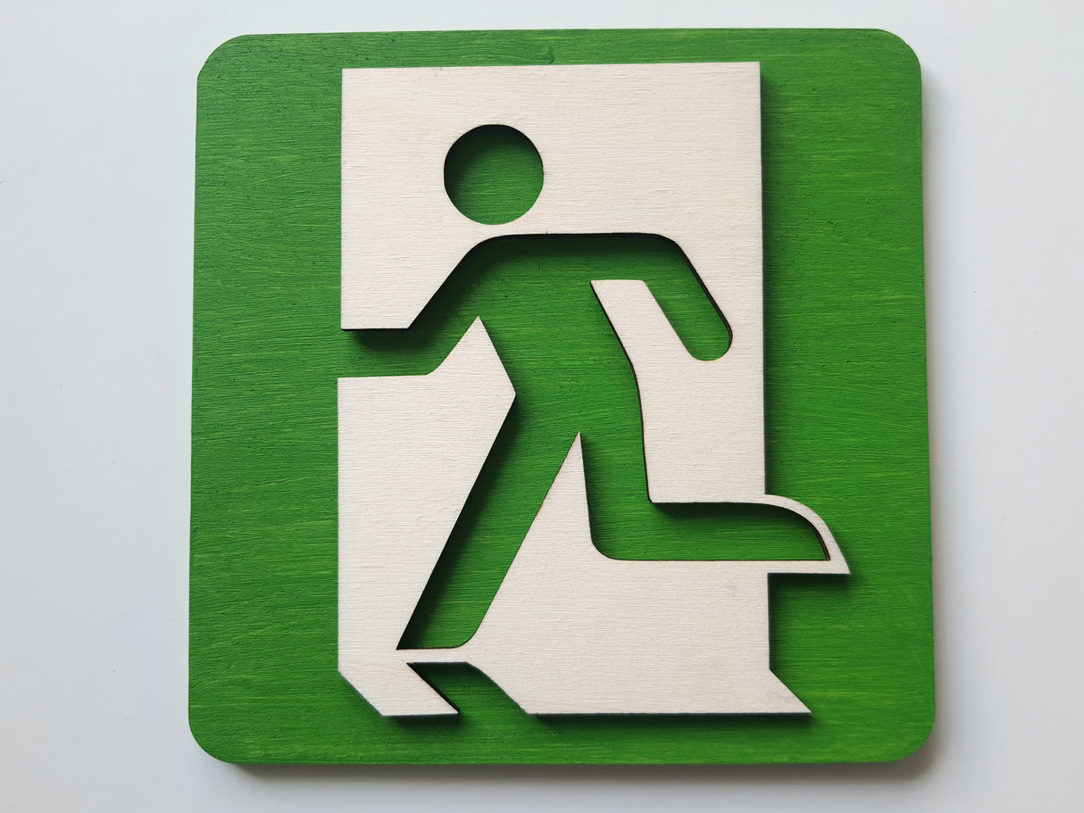 Elegant Nødudgangs skilt / Flugtvejsskilt I valnød- og poppeltræ- Venstre