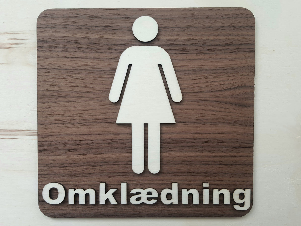 Elegant Dame Omklædningsrum skilt I valnød- og poppeltræ