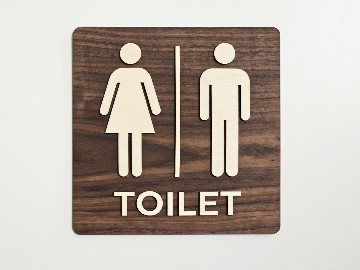 Toiletskilt i Træ med Tekst