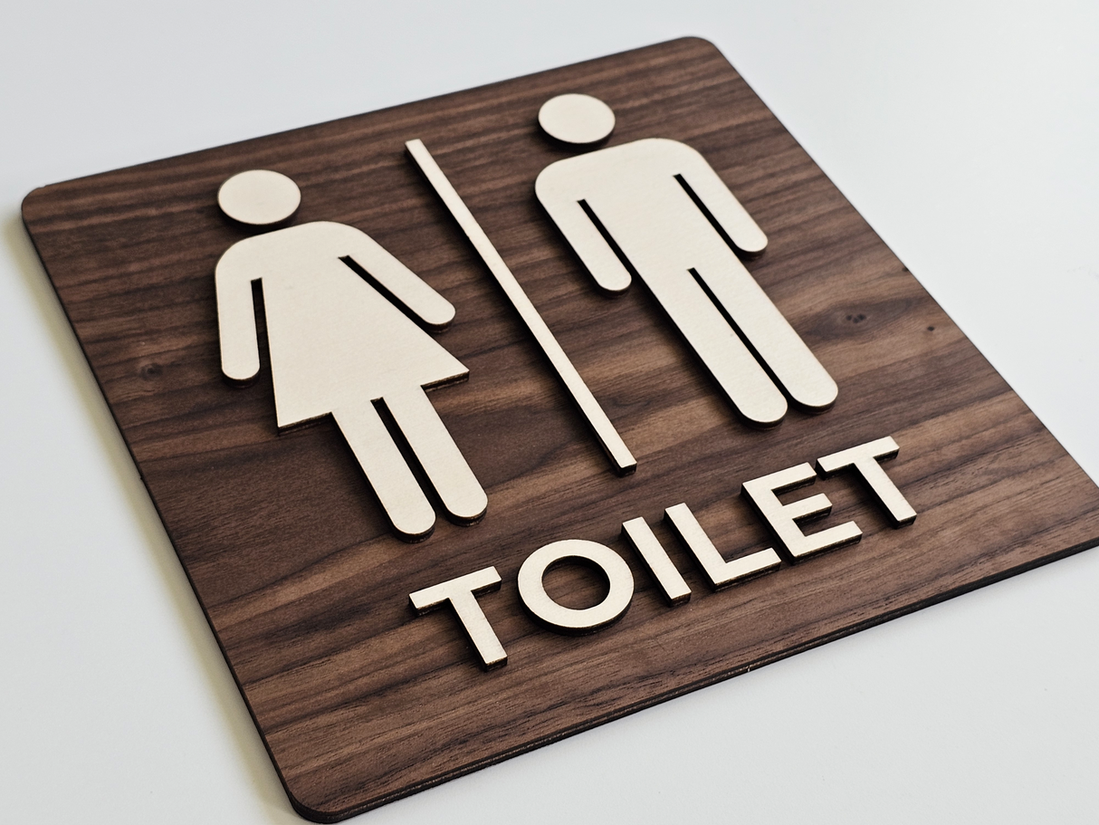 Toiletskilt i Træ med Tekst