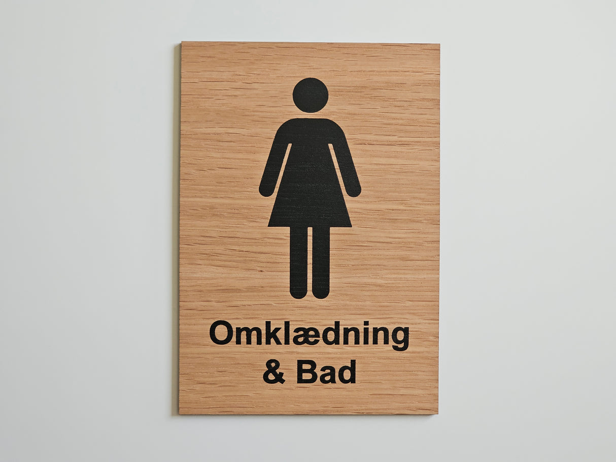 Omklædning & Bad skilt i egetræ | Damer