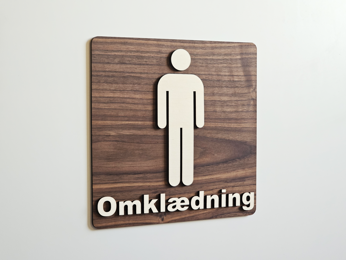 Elegant Mand/Herre Omklædningsrum skilt I valnød- og poppeltræ