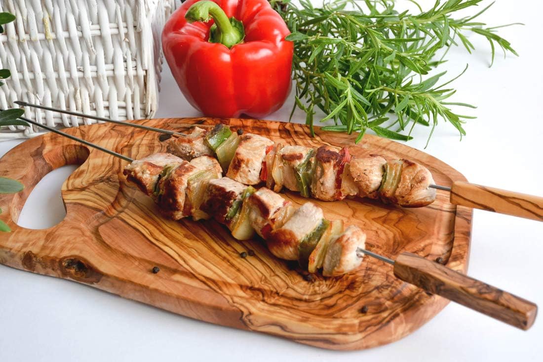 Serveringsbræt til bøf med saftrille og håndtag - i oliventræ