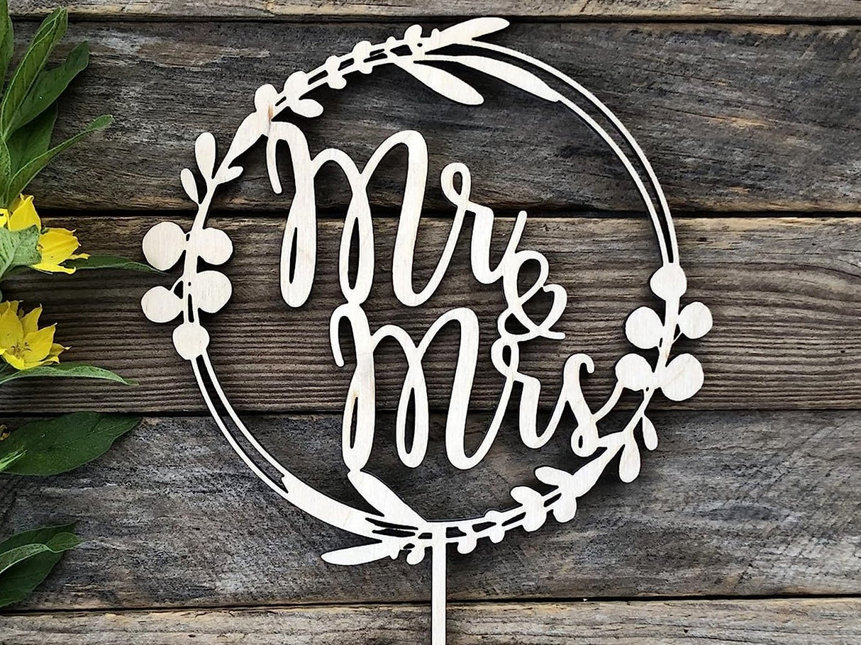 Bryllupskage topper Hr. og fru i træ - Mr. & Mrs. - Kagedekoration/ Kagepynt