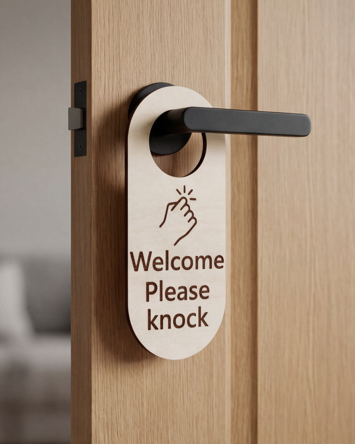 Welcome Please knock - Dørhænger i træ