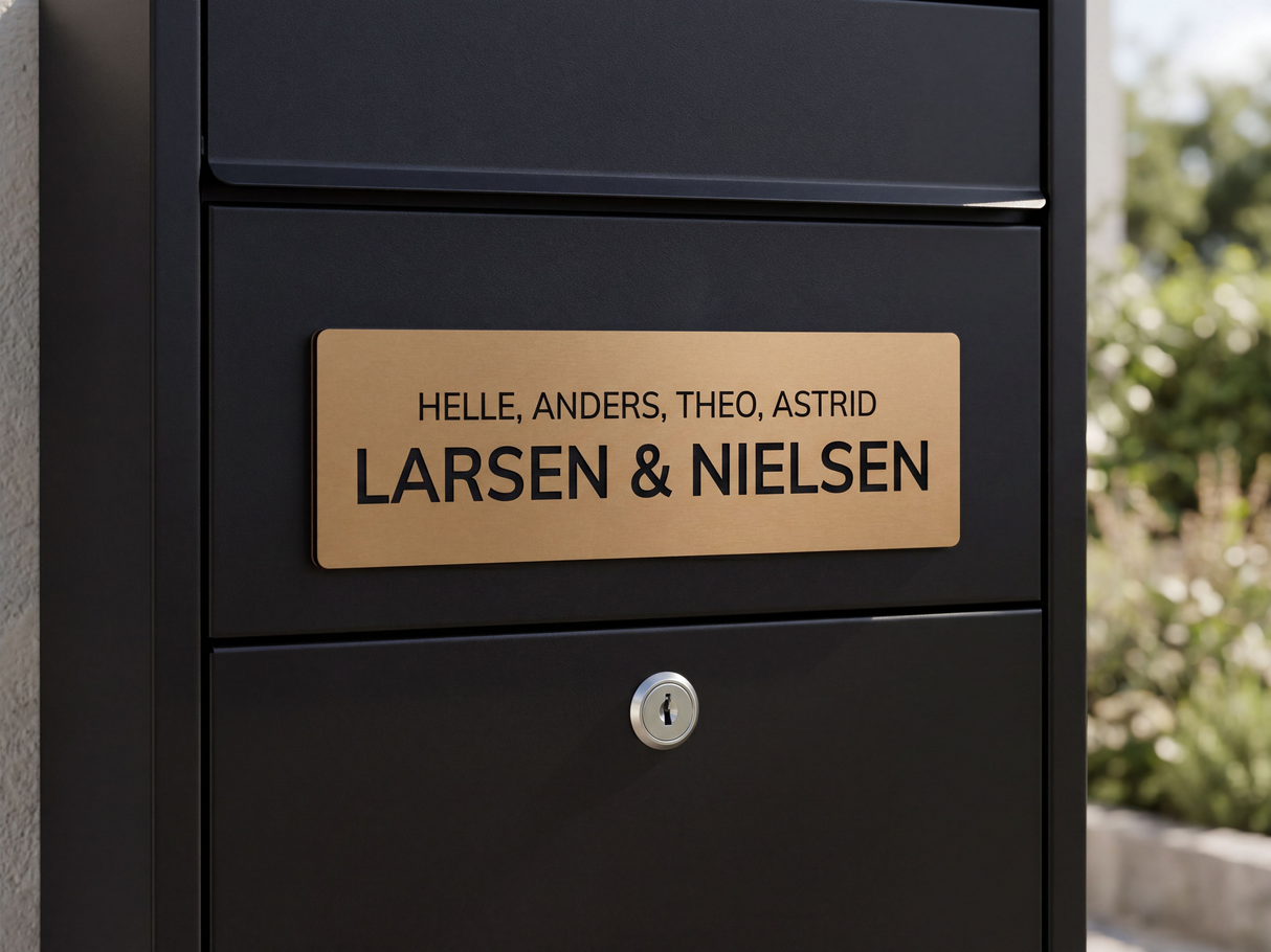 Navneskilt til postkasse med fornavne og 2 efternavne