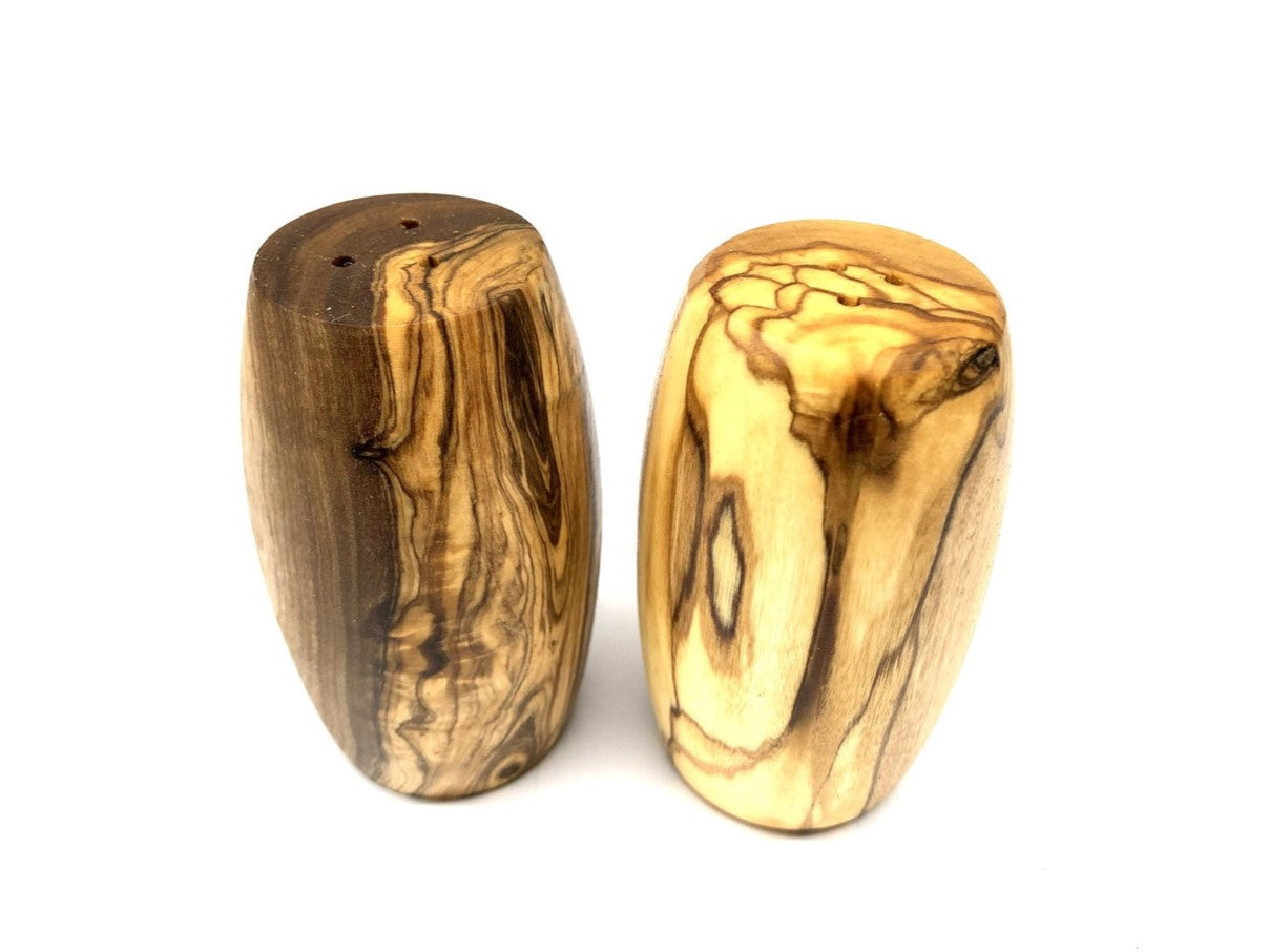 Sæt af Salt- og Peberbøsser i Oliventræ – Tøndeform