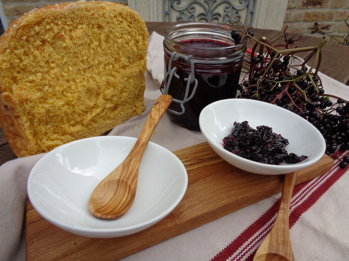 Sæt af 2 Skrå Dip Skåle i Porcelæn med Træskeer