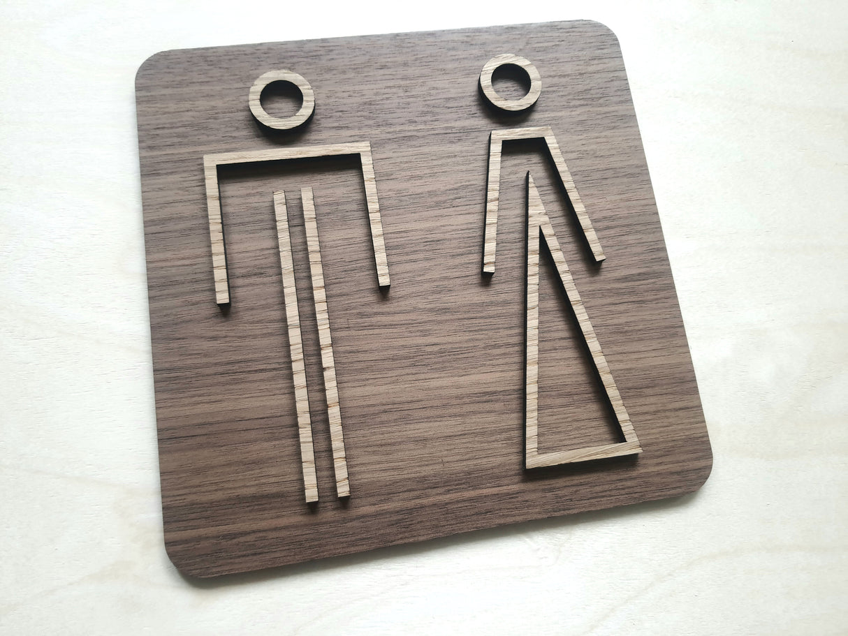 Unikke og Moderne Toiletskilt i valnød- og egetræ - WC skilt