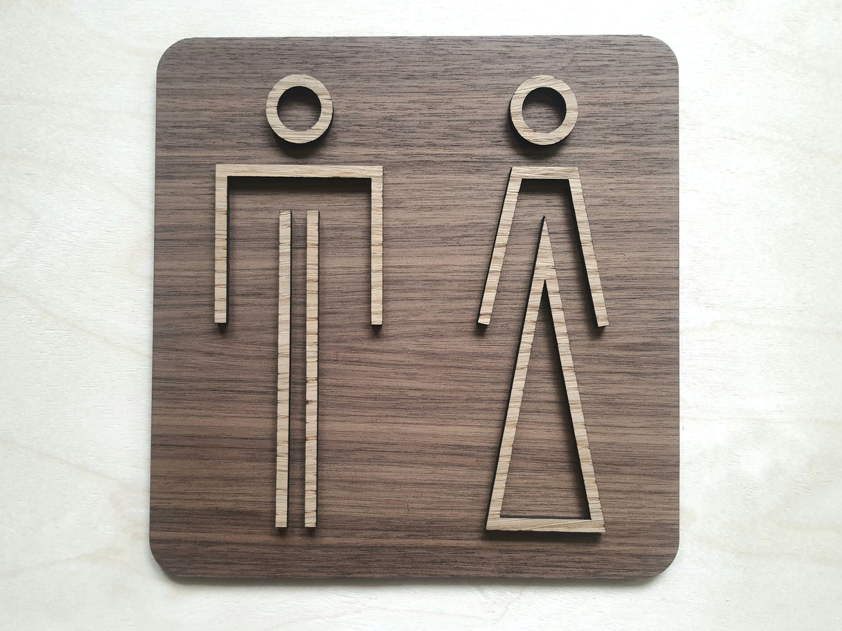 Unikke og Moderne Toiletskilt i valnød- og egetræ - WC skilt