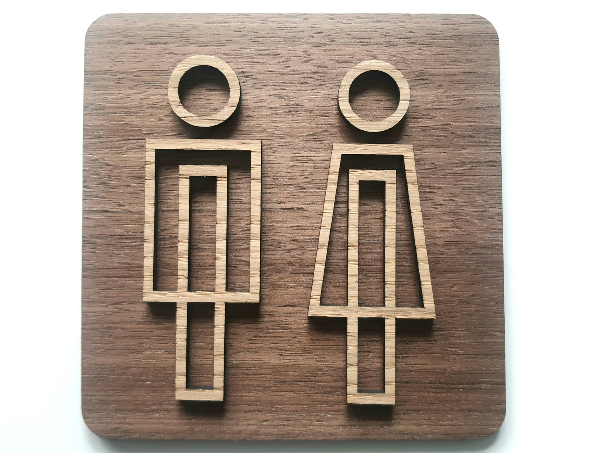 Toilet skilt I valnød- og egetræ - Desgin A