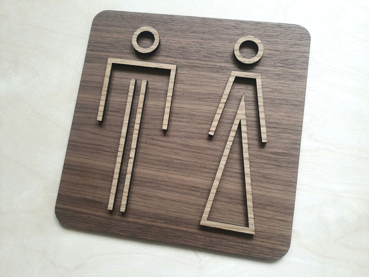 Unikke og Moderne Toiletskilt i valnød- og egetræ - WC skilt