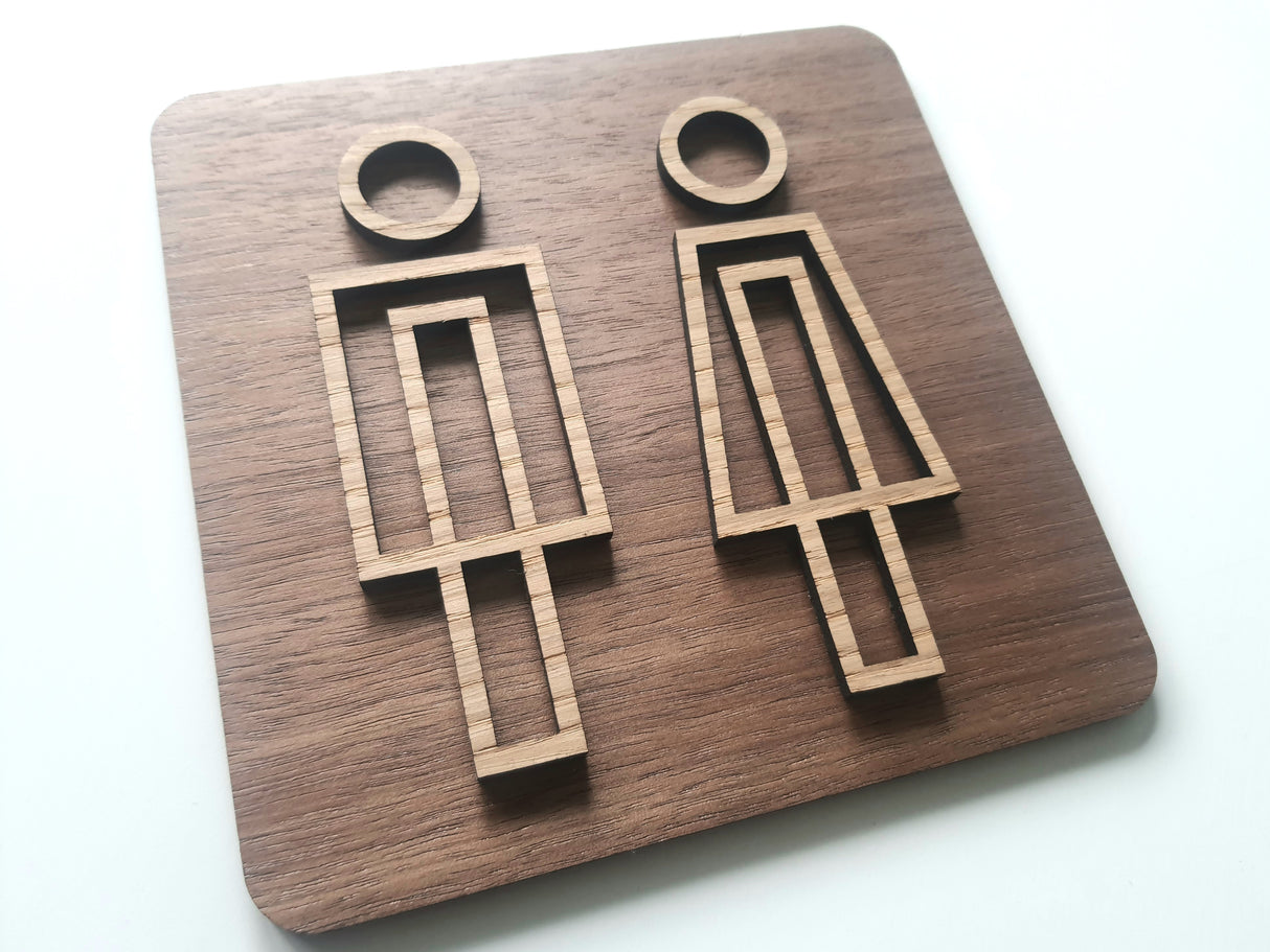 Toilet skilt I valnød- og egetræ - Desgin A