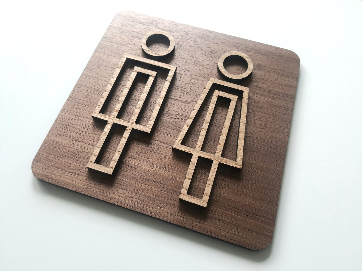 Toilet skilt I valnød- og egetræ - Desgin A