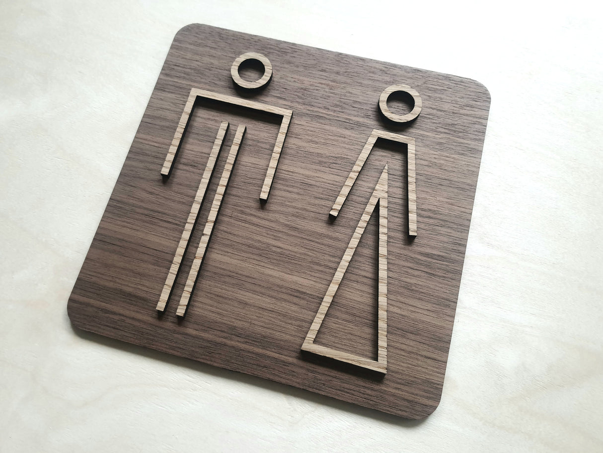 Unikke og Moderne Toiletskilt i valnød- og egetræ - WC skilt