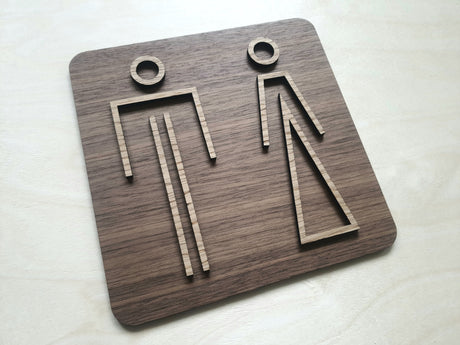 Unikke og Moderne Toiletskilt i valnød- og egetræ - WC skilt