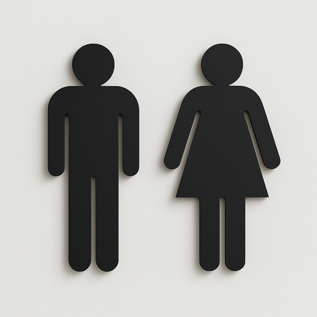 Toiletskilte i sort, mat akryl – dame & herre