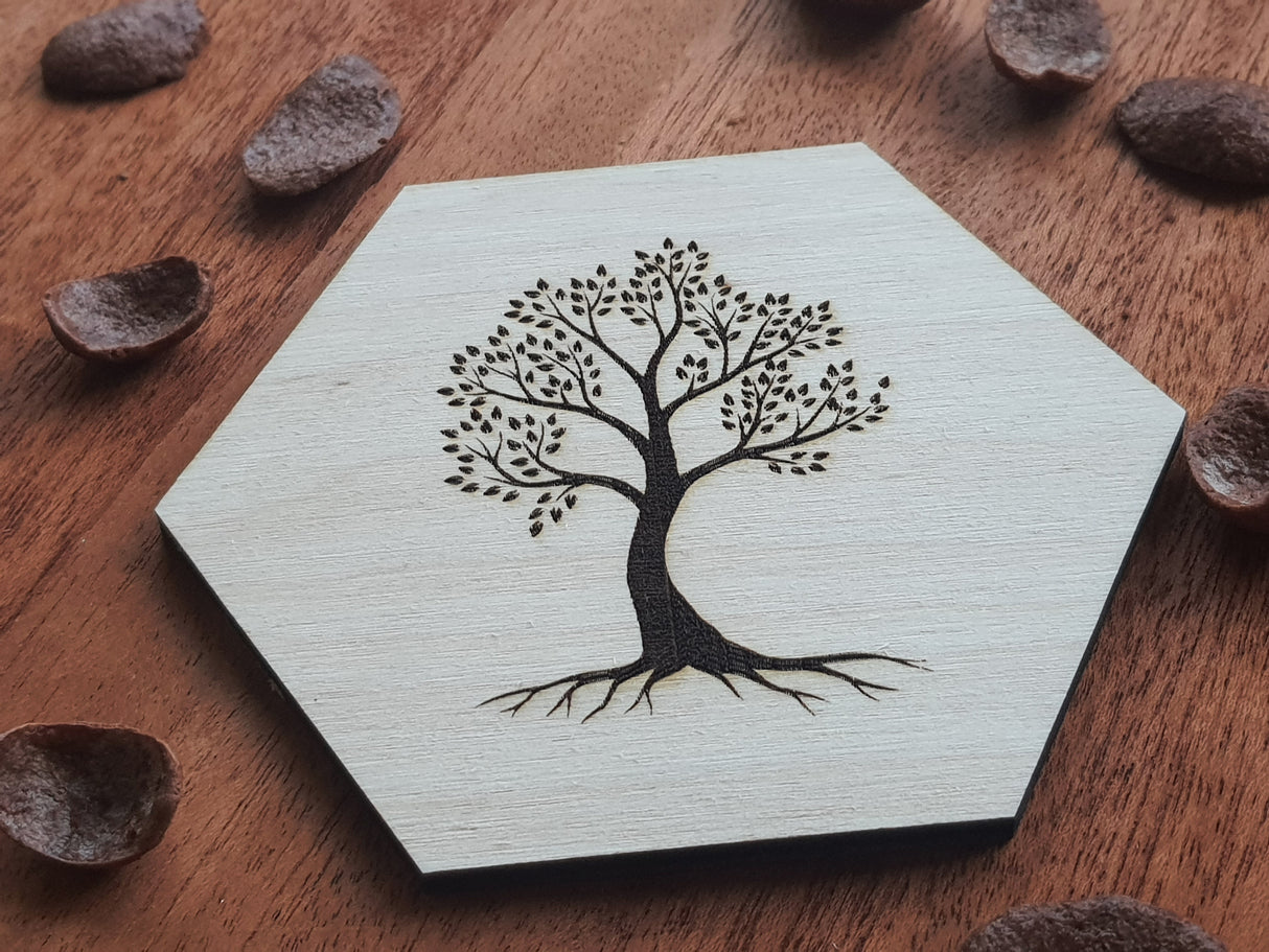 Sekskantet bordskånere i træ med gravering- ølbrikker - Coasters