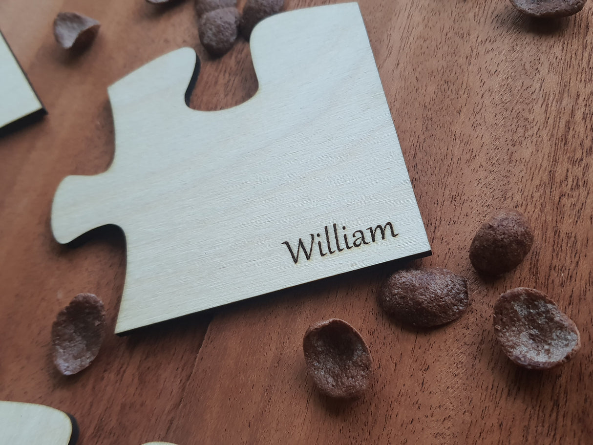 4 x Puslespil bordskåner i træ med personlig gravering- ølbrikker - Coasters