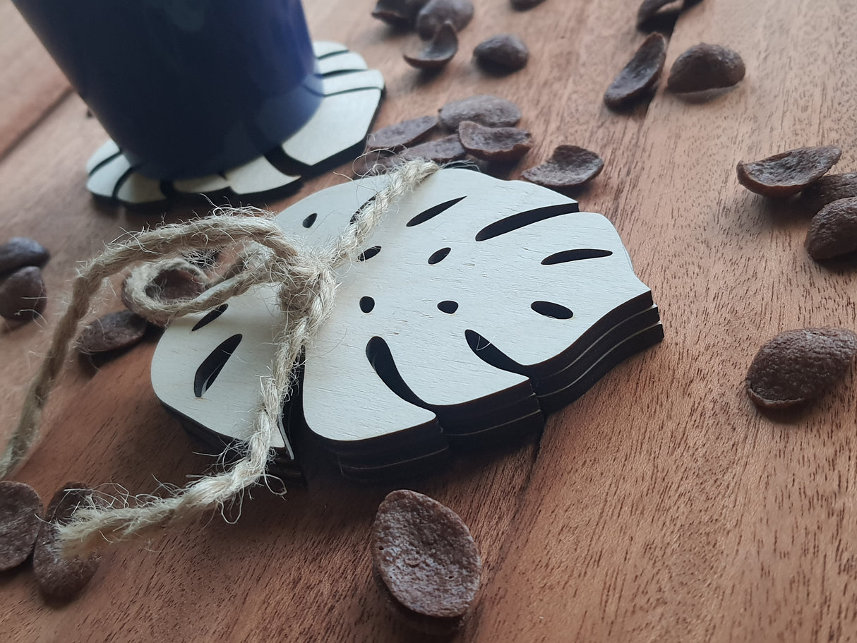 3 x Monstera blade bordskønere i træ- ølbrikker - Coasters