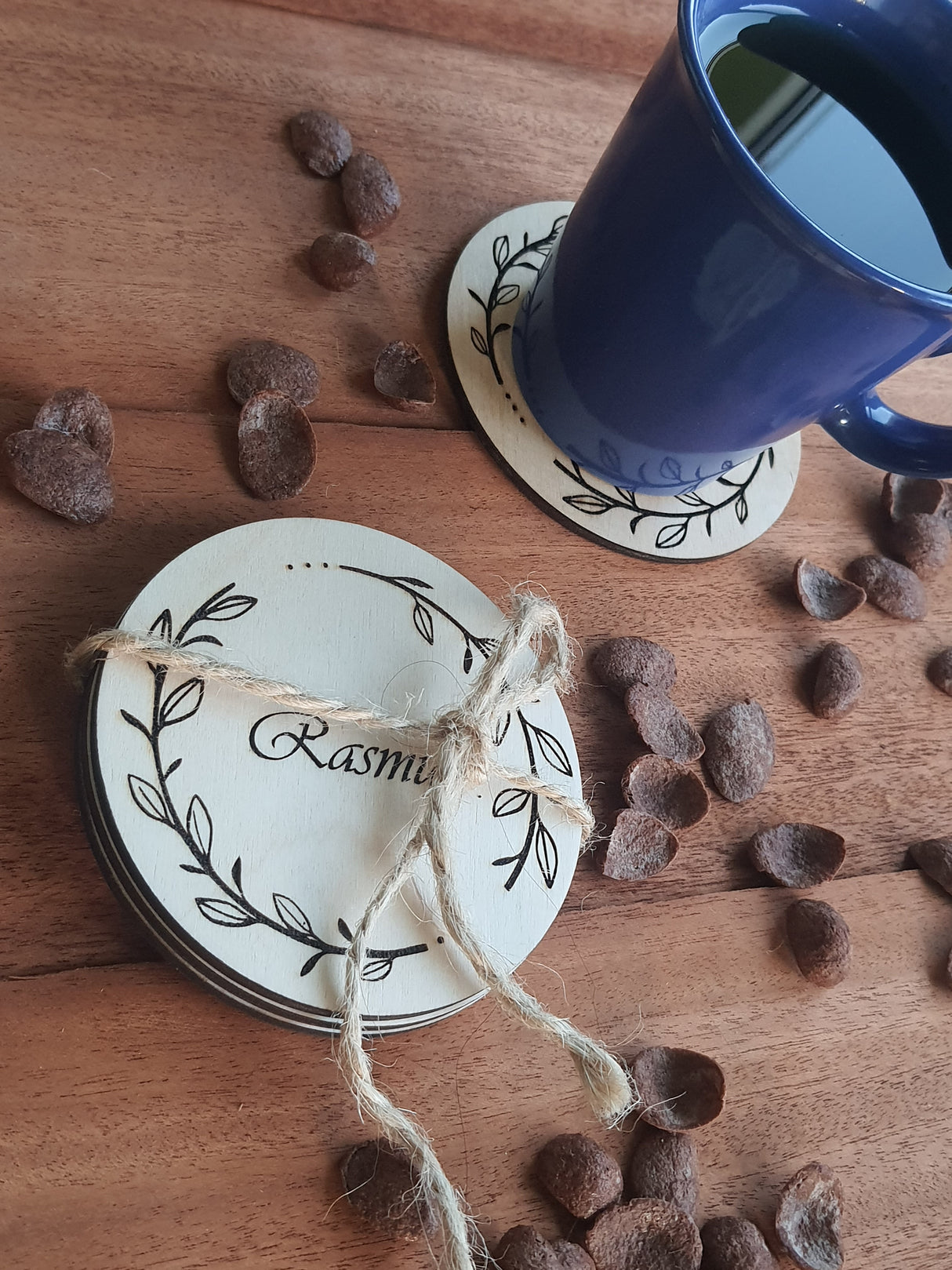 Bordskåner i træ med personlig gravering - ølbrikker - Coasters