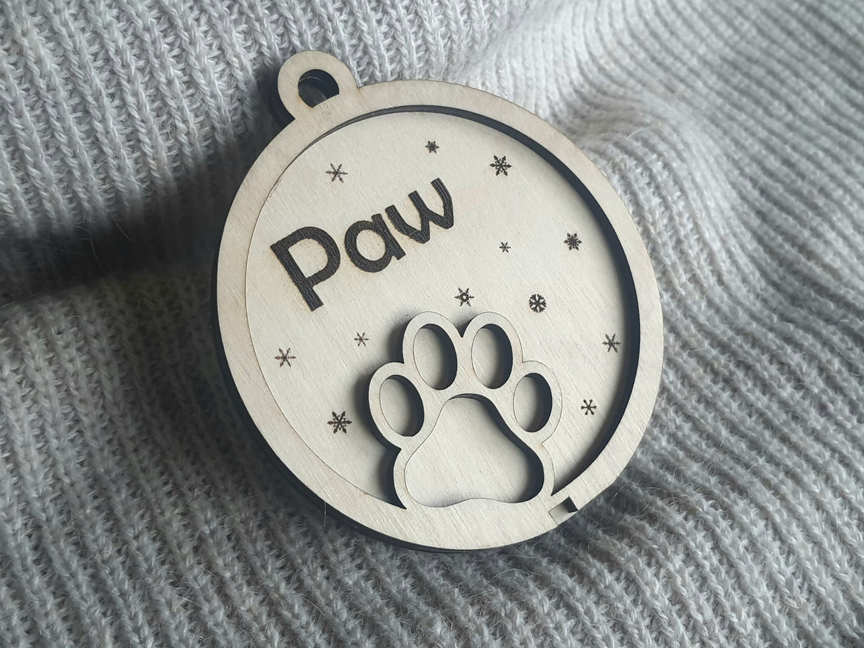 Personlig 3d Juleophæng med navn og pote - valgfrit tekst - Julekugle Julepynt Juledekoration