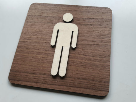 Herretoilet skilt i træ side