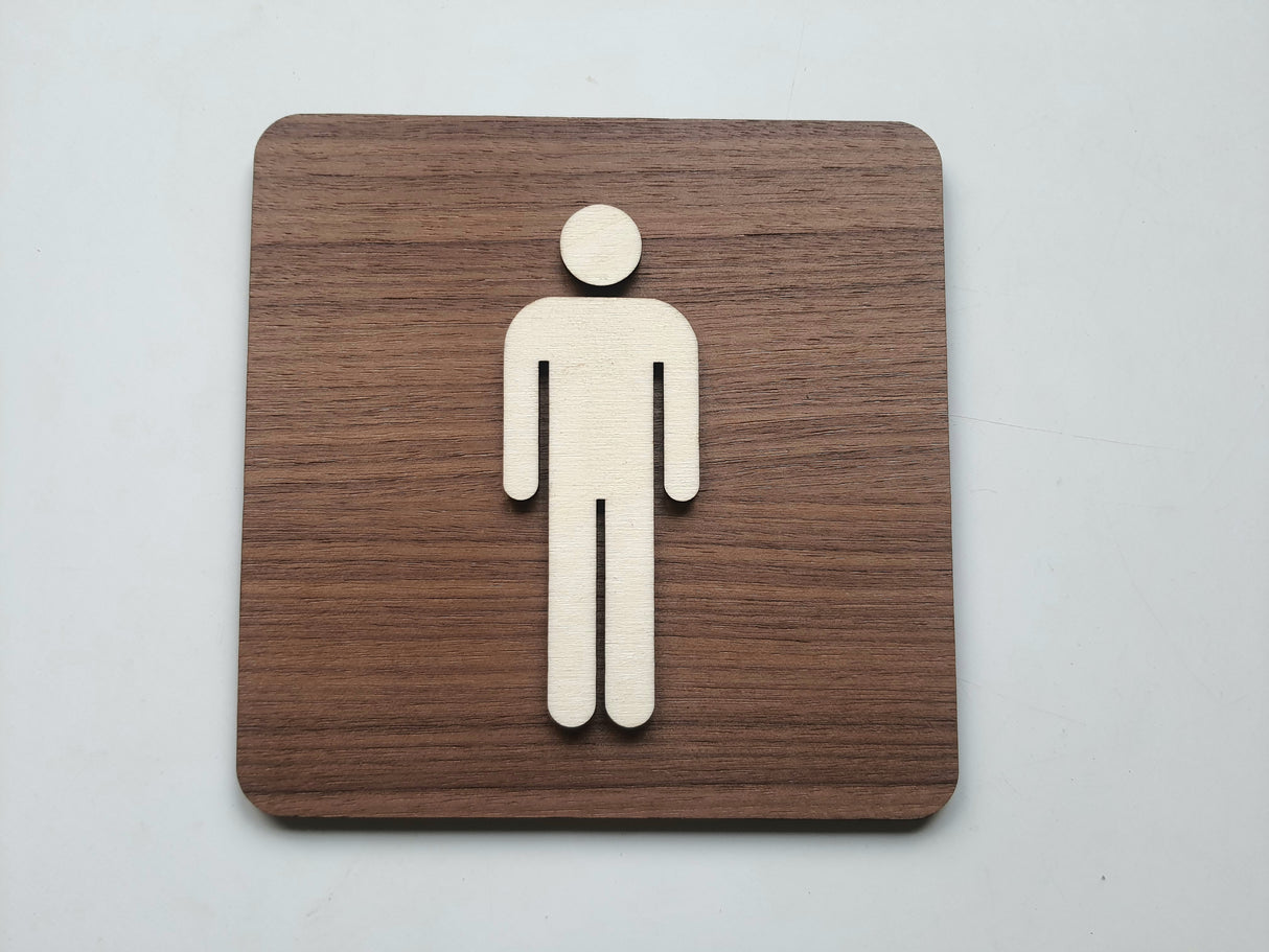 Herretoilet skilt i træ front