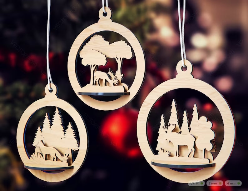 3 Smukke 3D julekugler i træ ⌀10cm - julepynt - juledekoration