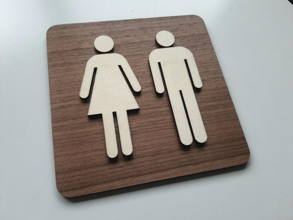 Toiletskilt træ – elegant toilet skilt til væg eller dør