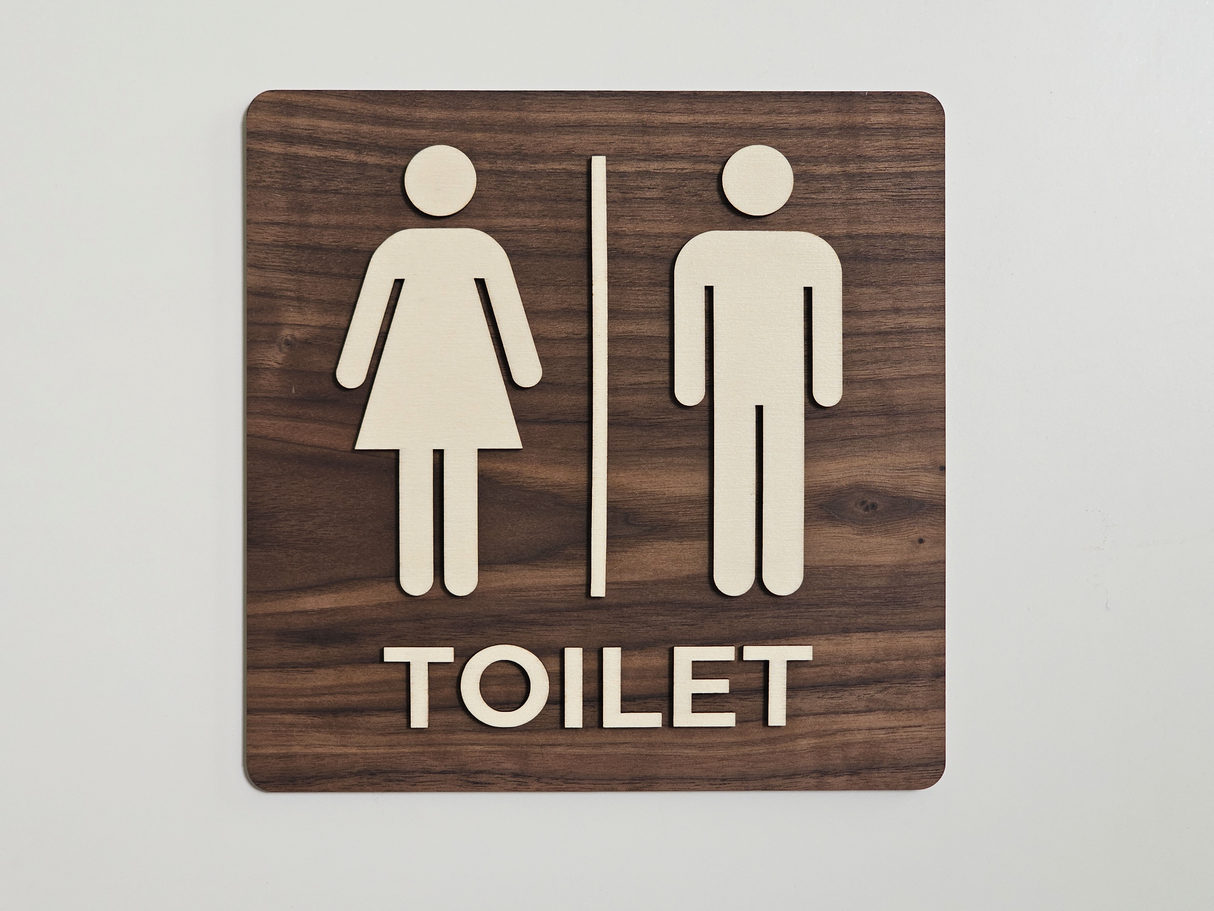 Toilet Skilt i Træ med Tekst