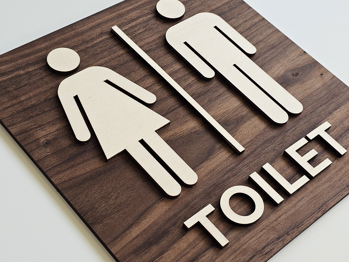 Toiletskilt i Træ med Tekst