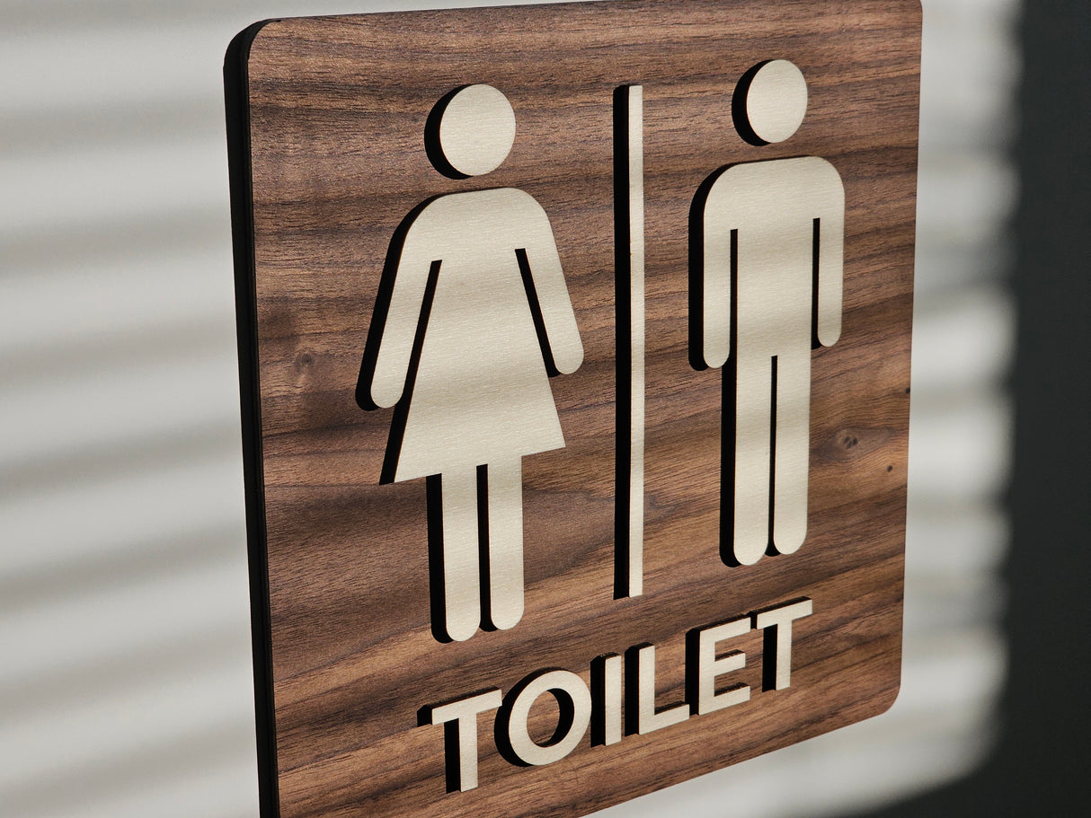 Toilet Skilt i Træ med Tekst