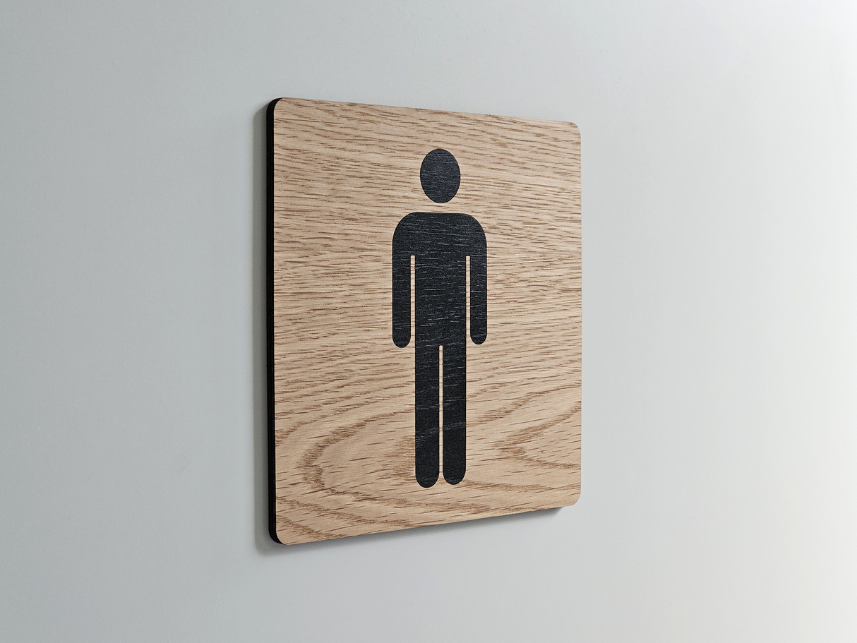 Herre toiletskilt i egetræ