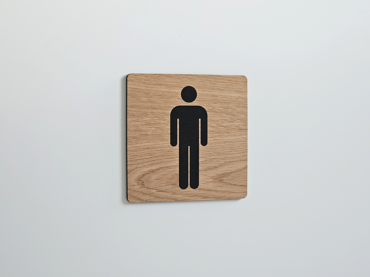 Herre toiletskilt i egetræ
