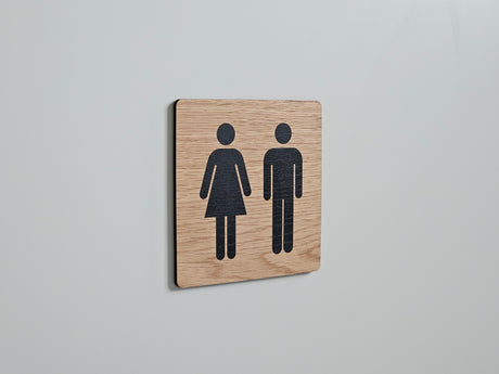 Herre og dame Toiletskilt i egetræ - Design A