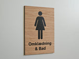 Omklædning & Bad skilt i egetræ | Damer