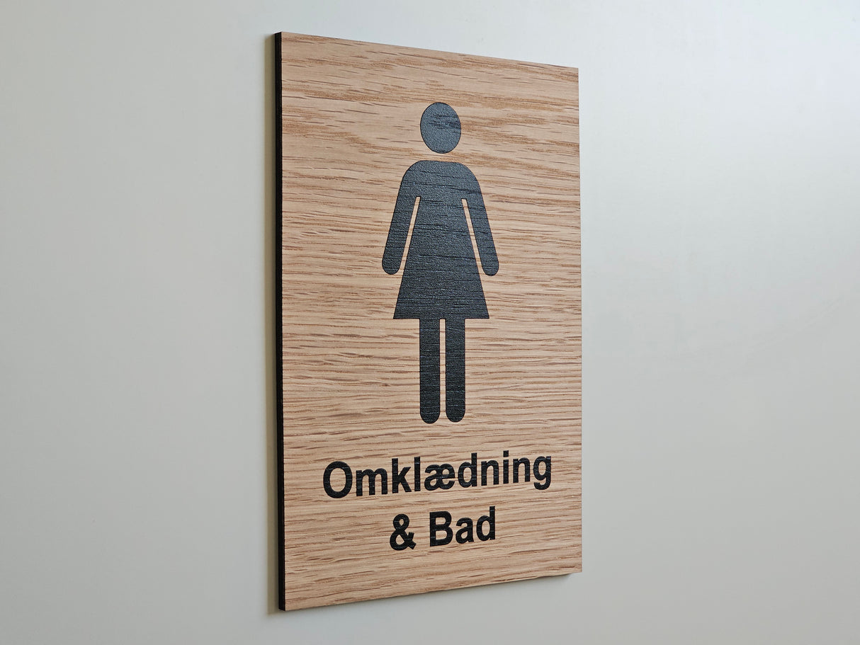 Omklædning & Bad skilt i egetræ | Damer