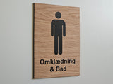 Omklædning & Bad skilt i egetræ | Herrer