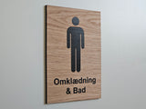 Omklædning & Bad skilt i egetræ | Herrer