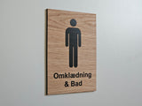 Omklædning & Bad skilt i egetræ | Herrer