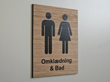 Omklædning & Bad skilt i egetræ | Damer & herrer