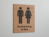 Omklædning & Bad skilt i egetræ | Damer & herrer